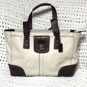 Coach white and brown pebbles leather shoulder bag